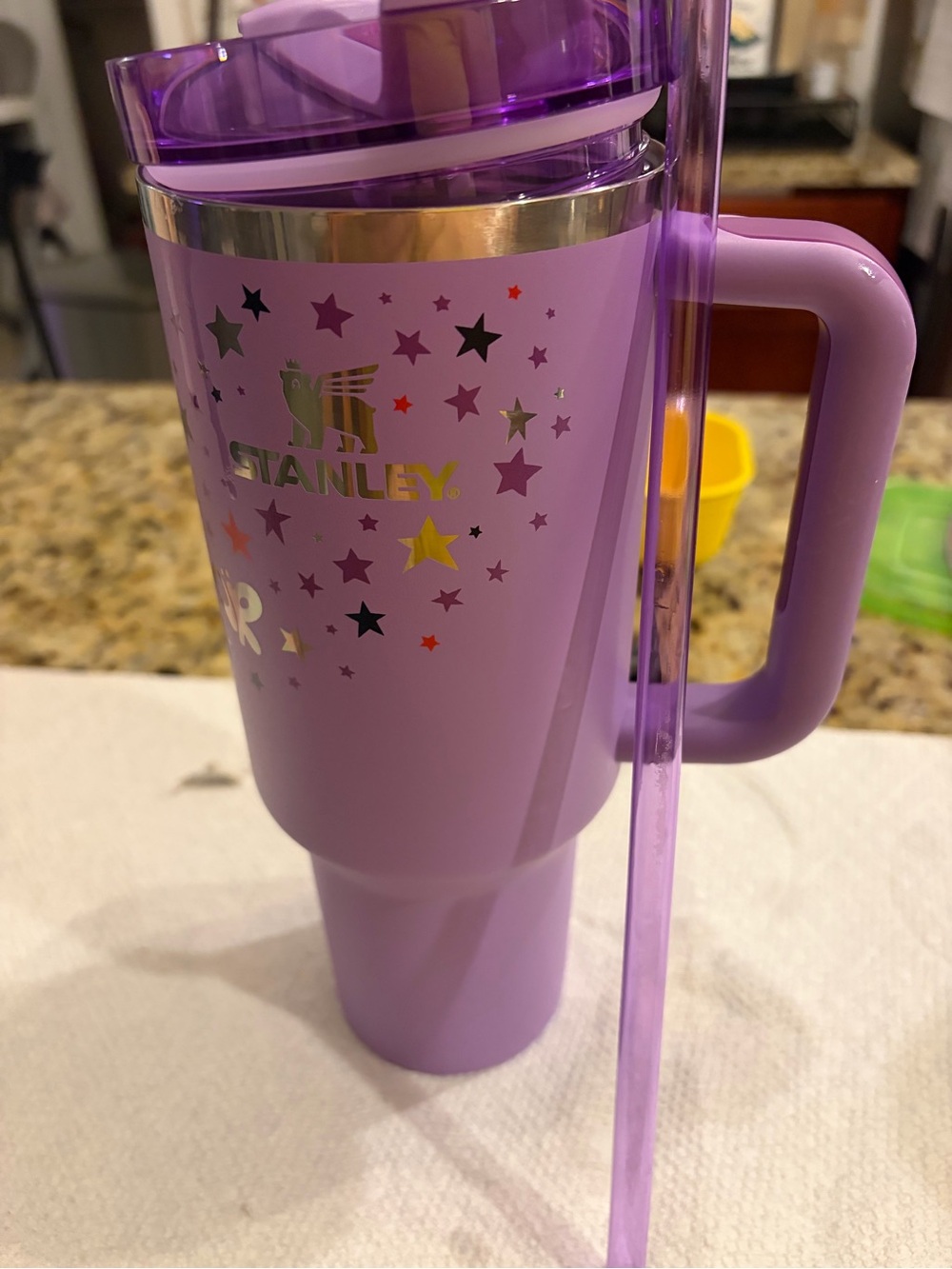 Stanley Purple Star Glitter Travel Mug with Handle OR edition.